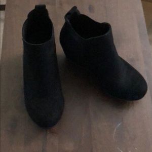 Black suede ankle wedge booties